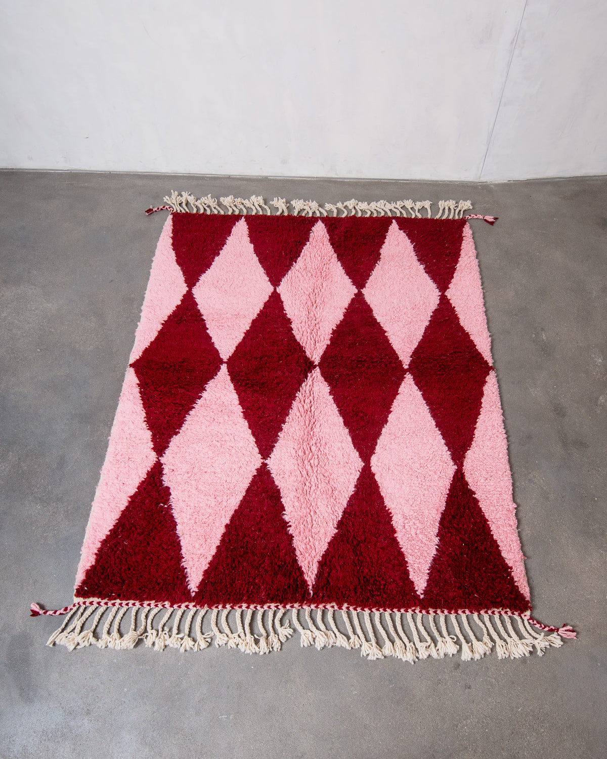 Modern, designer, handcrafted Berber rug from Morocco. Beniourain carpet with beautiful colours and patterns and fluffy wool texture.